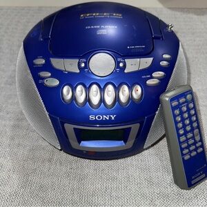 Sony CFD-E75 CD Cassette Player AM FM Radio Portable Boombox Blue w Remote